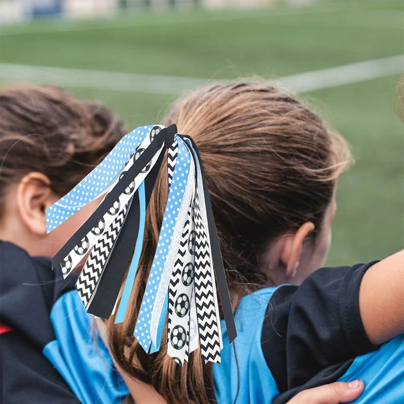 Coleteros de fútbol populares para mujer, rojo y negro, con purpurina, cintas para el pelo, elásticos para el pelo, scrunchies, para el día del partido