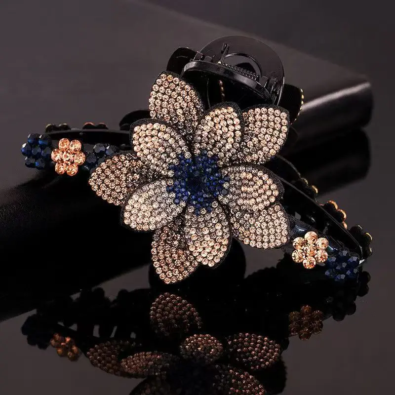 1 Stück Elegante Strass-Blumen-Haarklammer Damen Haarspange für den Hinterkopf – Detail 5