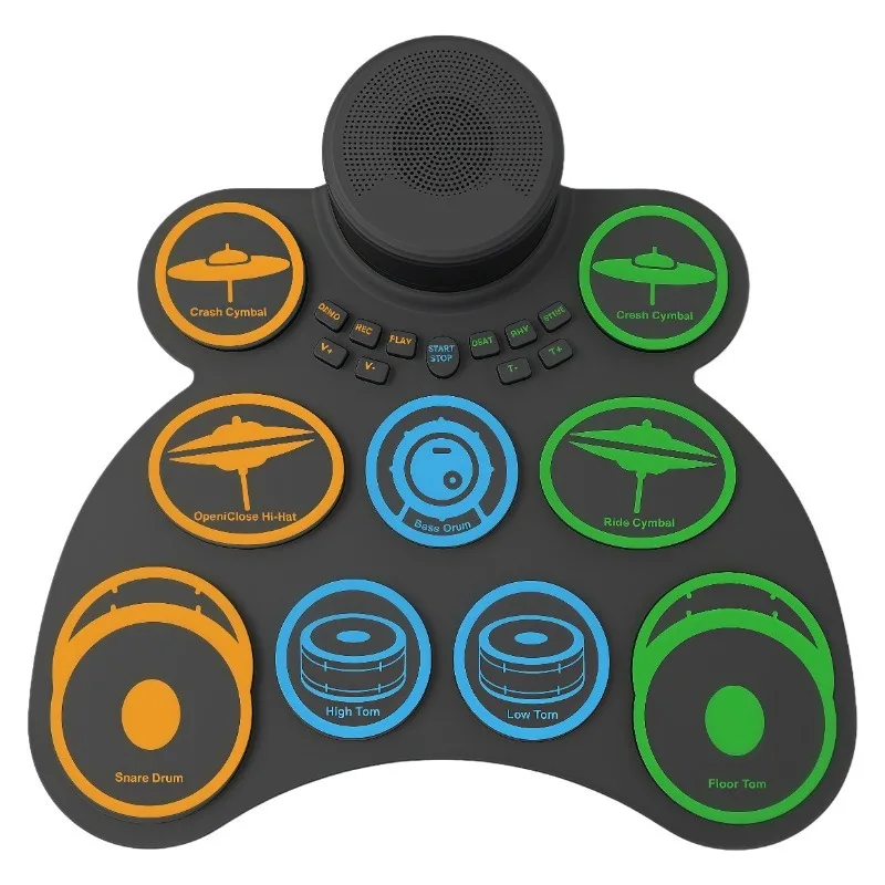 

Ручной электронный барабан со встроенной зарядкой, складной силиконовый портативный малый барабан, поставляется со стерео для игр DTX, с педалью