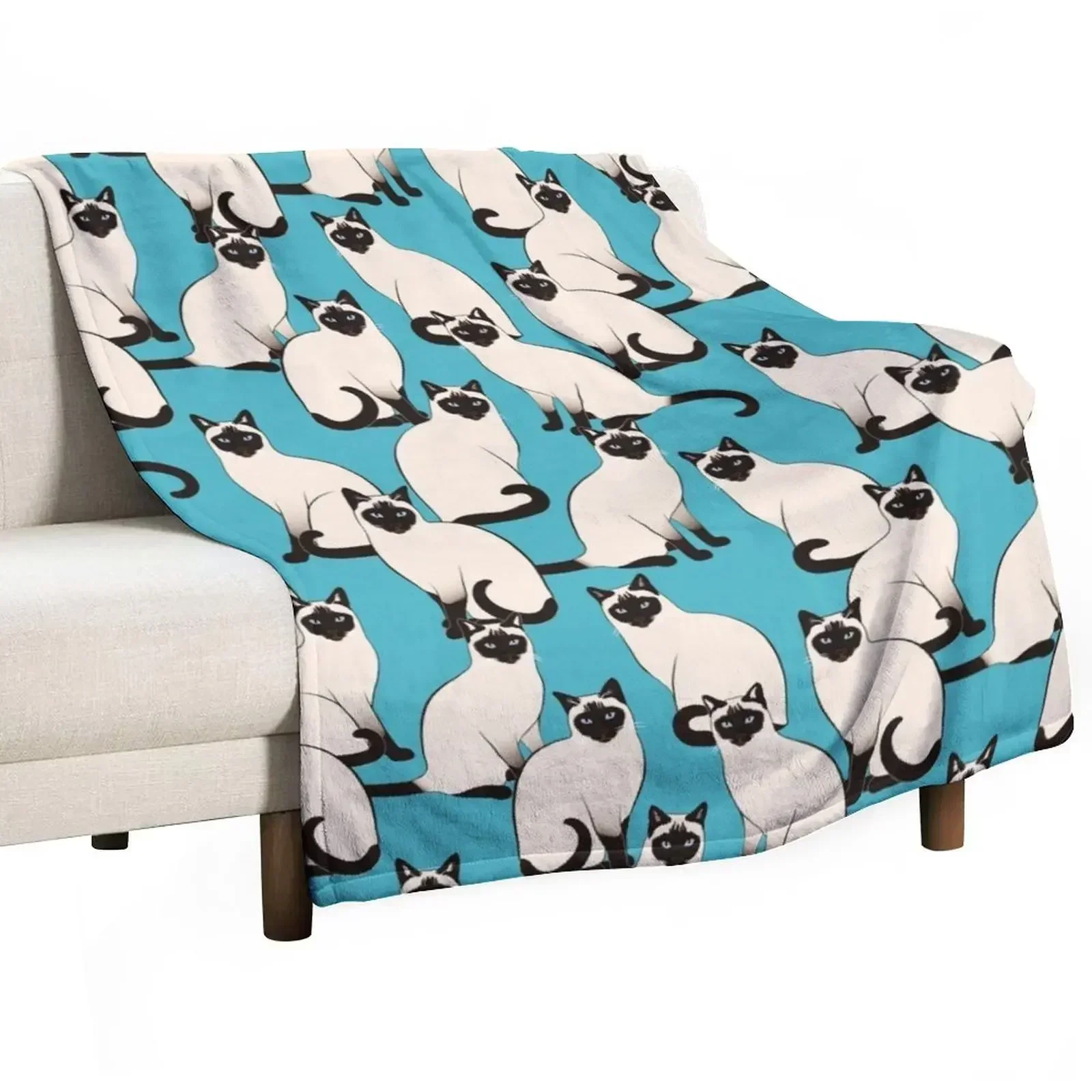 

Siamese Cats dense on turquoise Throw Blanket christmas decoration Blankets For Baby Blankets