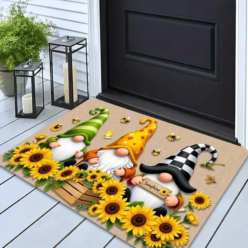 Spring Sunflower Dwarf Pattern Door Mat Christmas Entrance Door Mat Bathroom Kitchen Non Slip Mat Suitable For Home Decoration