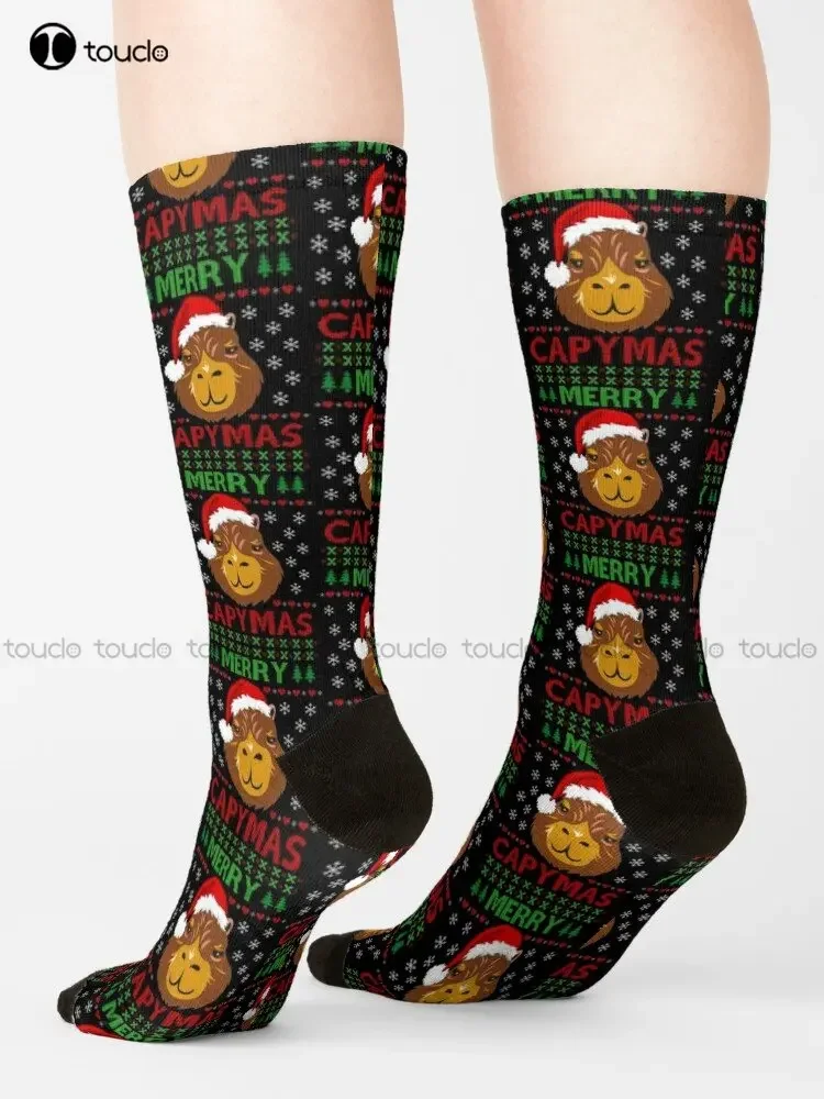 Merry Capymas Funny Capybara Santa Ugly Christmas Xmas Socks Slouch Socks Personalized Custom Unisex Adult Teen Youth Socks Art