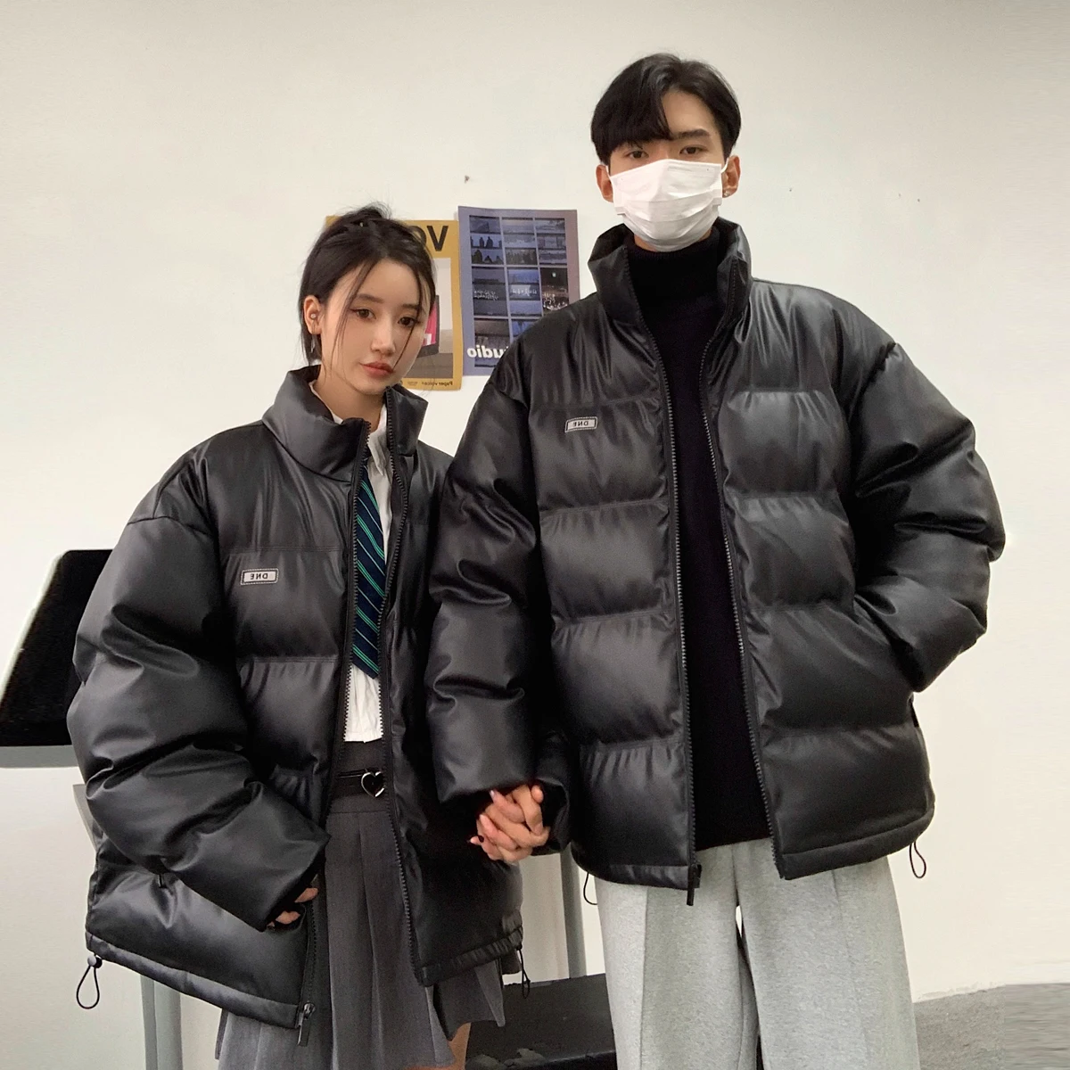 

Мужская зимняя утепленная куртка из искусственной кожи с хлопковой подкладкой, молодежная повседневная куртка-пуховик, парная верхняя одежда