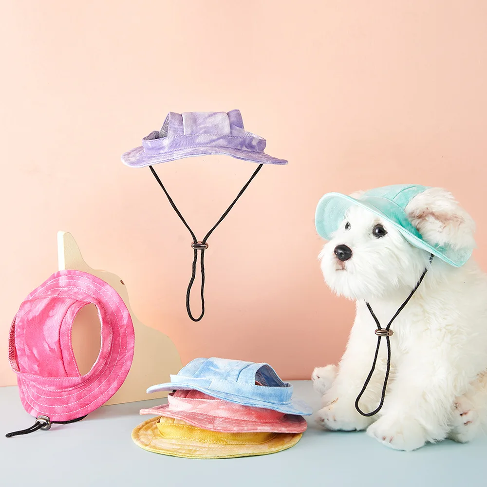 1 Pc Tie Dye Pet Hat Adjustable Chin Strap Sun Visor Cap Breathable Outdoor Sun Protection Hat For Cats & Dogs