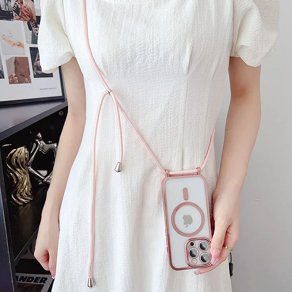 Luxury Phone Charm Strap For Magsafe Magnetic Case For iPhone 15 14 13 12 11 Pro Max 15 Plus Wireless Charging Cover Hange Rope image 2