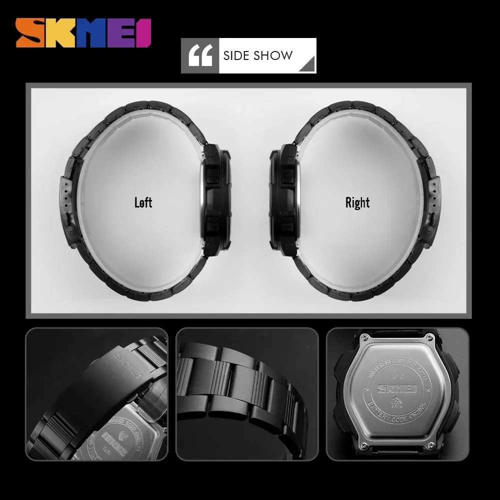 Skmei-Montre de luxe en acier pour hommes, étanche, à quartz, sport, à la mode, 1370