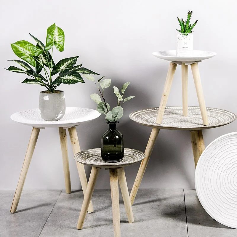 Nordic Creative Round Wood Coffee Table Bed Sofa Side Table Tea Fruit Snack Service Plate Tray Small Desk Living Room Furniture