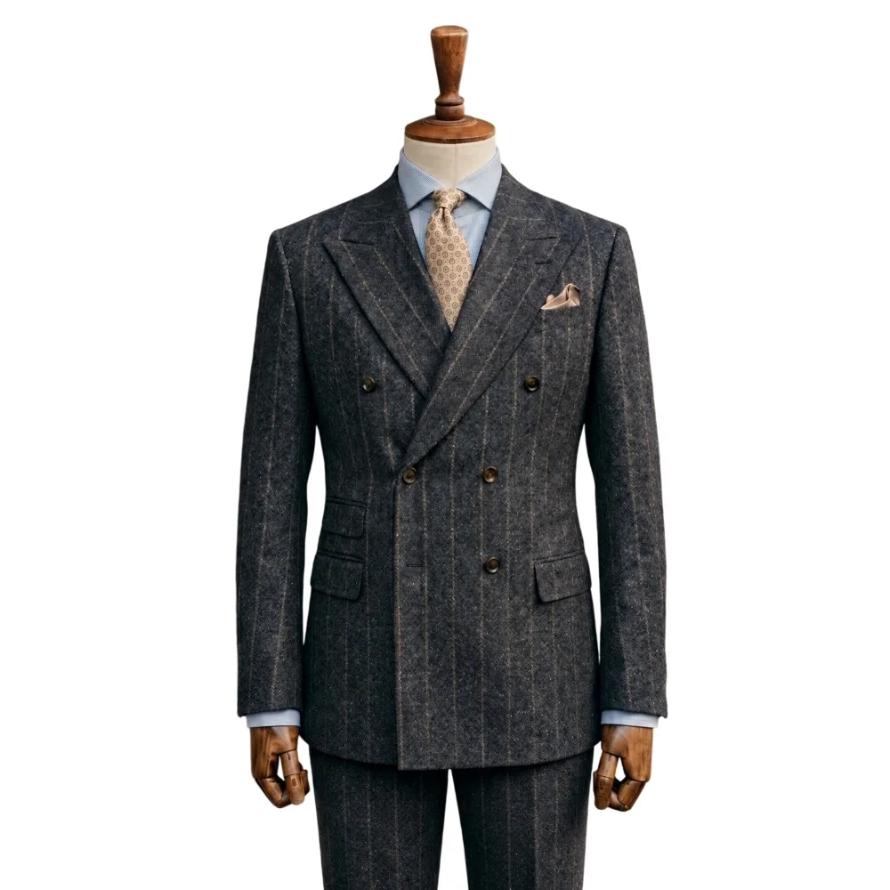 Luxury Pinstripe Men's Suit Double Breasted Blazer Party Prom Groomsman Customized Formal Tuxedo M267738