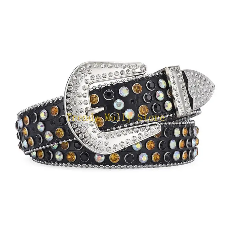 

N5KB Western Strinestone Belt Full Diamond Регулируемая пряжка для штифта для юбки джинсы