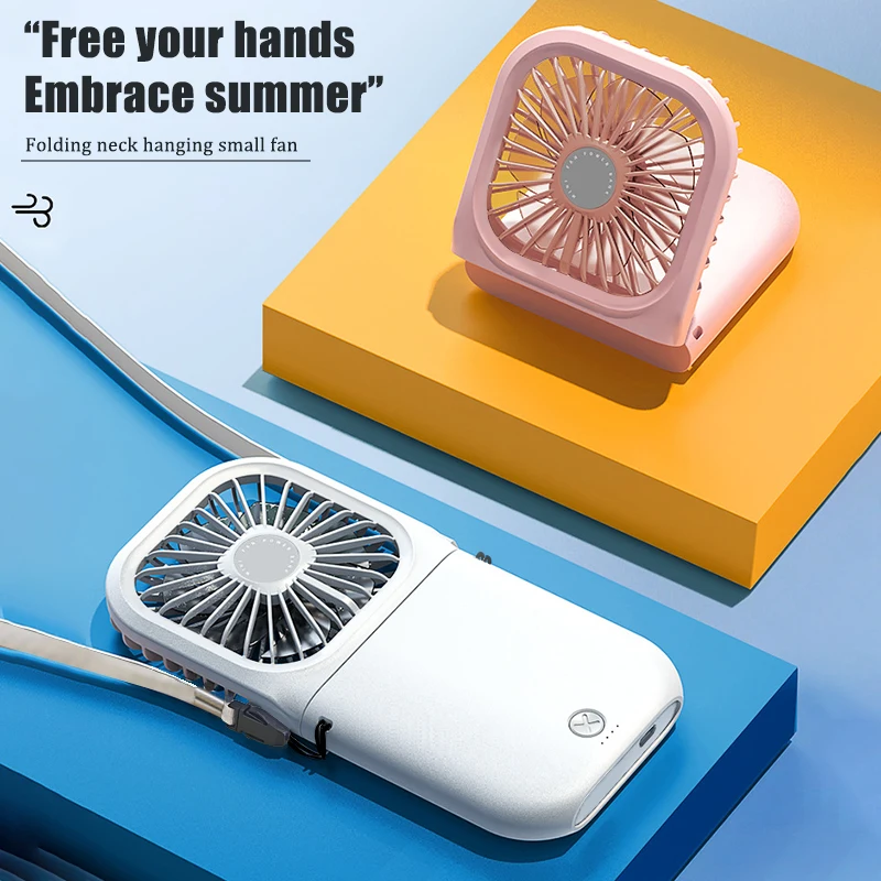 USB Charging Portable Neck Hanging Fan, Handheld Small Fan, Outdoor Mini Folding Fan, Office Desktop Stand Small Fan