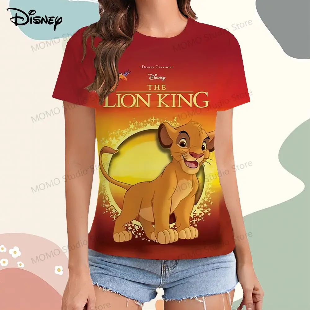 Camiseta de Disney El Rey León Simba para mujer, ropa juvenil para mujer, XS-3XL, ocio, Y2k, nuevo vestido, camisetas de manga corta, 2024