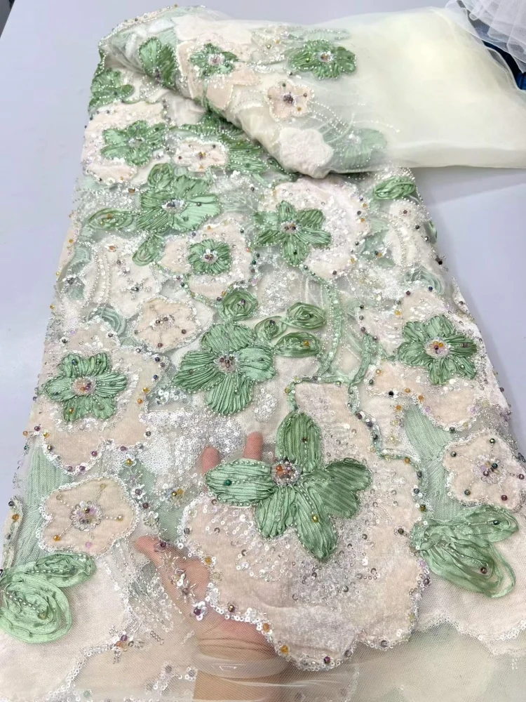 African Sequins Beaded Lace Fabric  High Quality  Nigerian French Lace Fabric for Clothing DIY Crafts