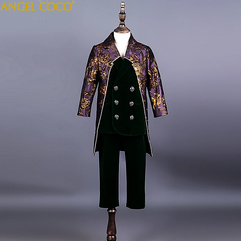 

Dark Green Velvet Pants Purple Gold Pageant Formal Boys Suits For Weddings Prom Party Children's Boys Costume Dresses Teenager