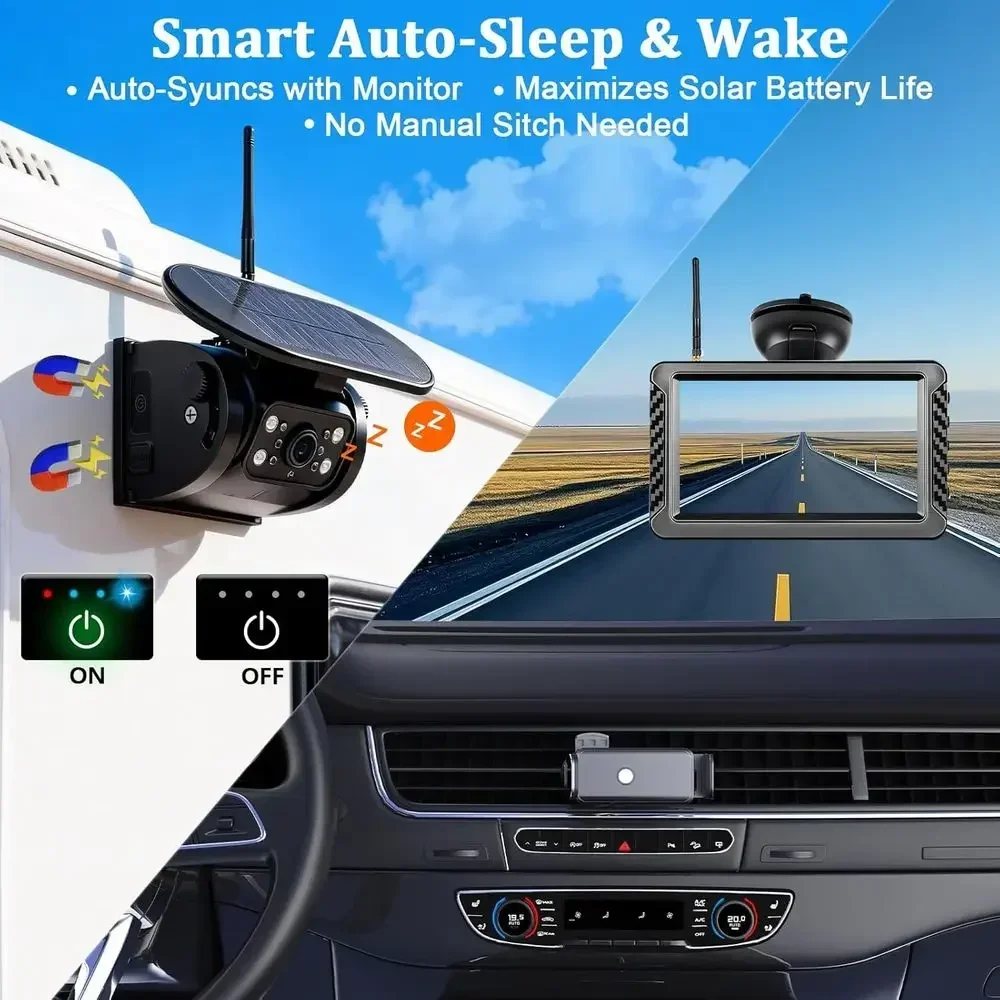 X5 Magnetic Solar Wireless Backup Camera with 5" HD Monitor, 1-Min Zero-Install for RV Truck Trailer, 320ft Signal Range, 15000m view 4