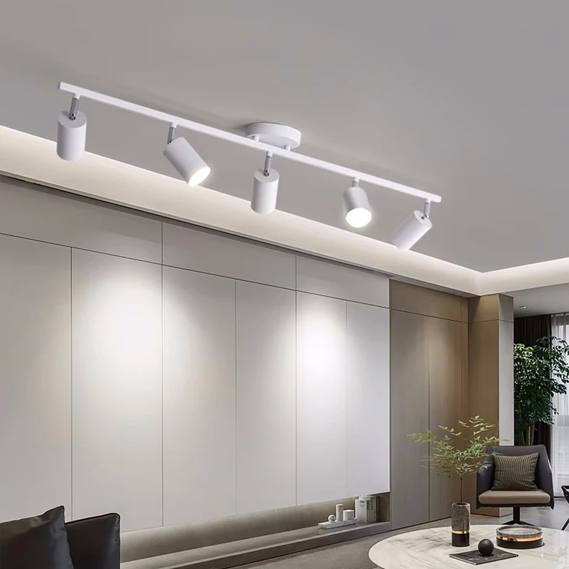 Luz LED de techo nórdica, foco giratorio de varios cabezales, color blanco y negro, iluminación para dormitorio, sala de estar, comedor, cafetería