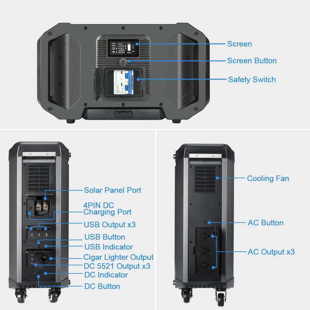 High Capacity Portable Charging Power Station 2000w 2515Wh Portable Solar Power Bank Station Charging Battery