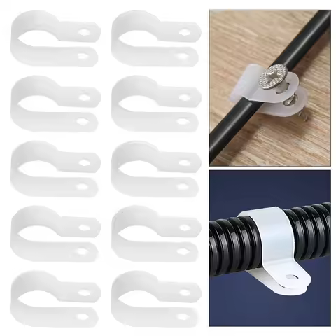 10PCS Plastic R Clips Black Hose Fasteners Cable R-Type Nylon Cable Clamp Mounting Fix Hardware Electrical Fittings Cable Clips