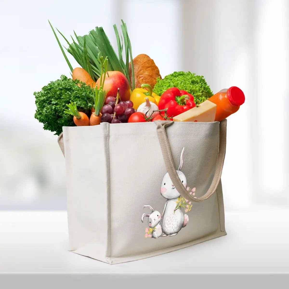 Welcome spring cute watercolor rabbits Tote Bag Big bag women Reusable bags Eco bag