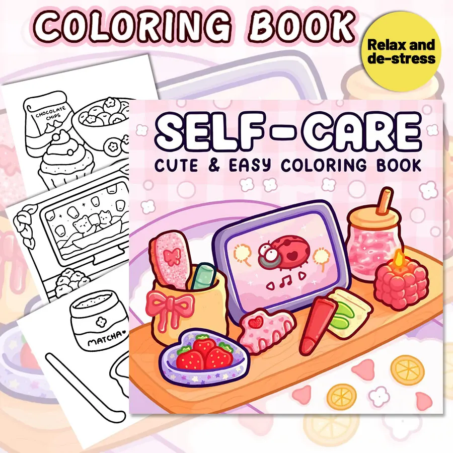 

Adult Coloring Book Set Whimsical Self - Care Themes Easy Relaxing Coloring for Parent - Child Bonding at Home