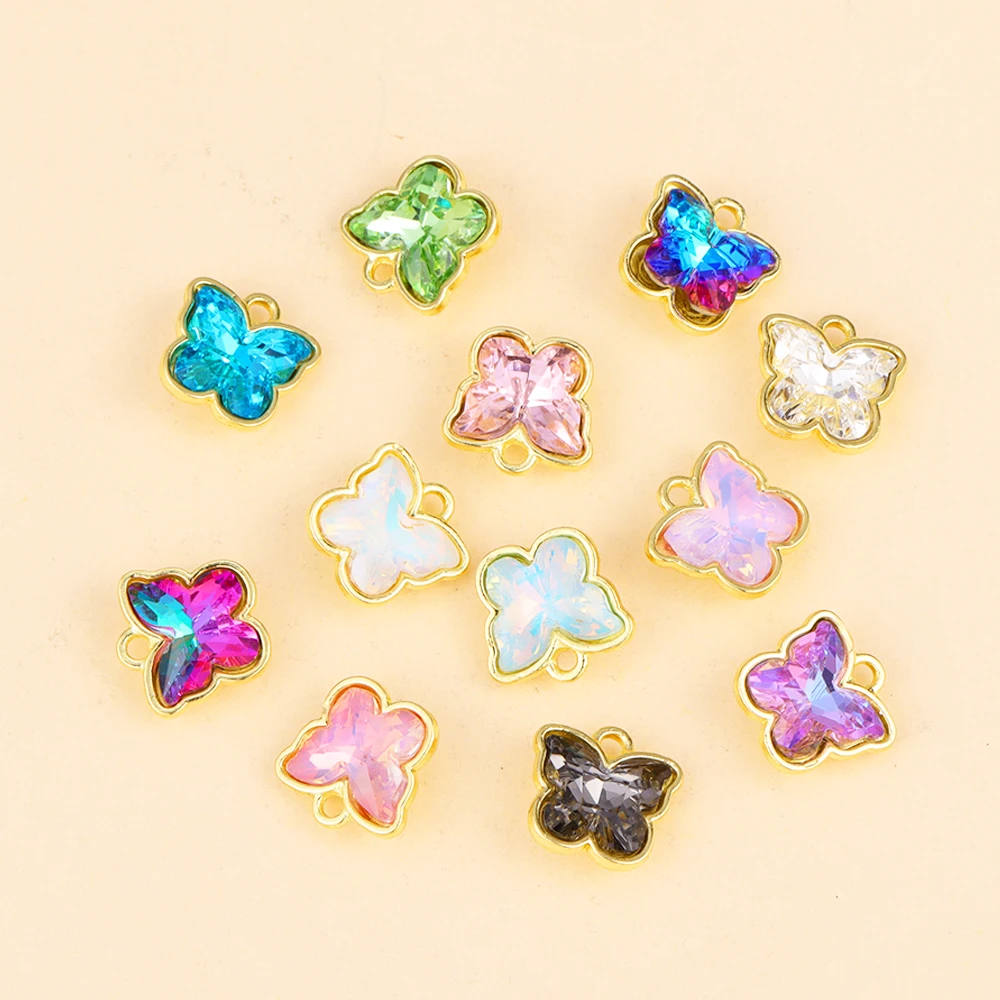 10Pcs 11mm Multicolor Crystal Butterfly Charm Glass Small Pendant DIY Making Crafts Earings Necklace Jewelry Decoration Accessor