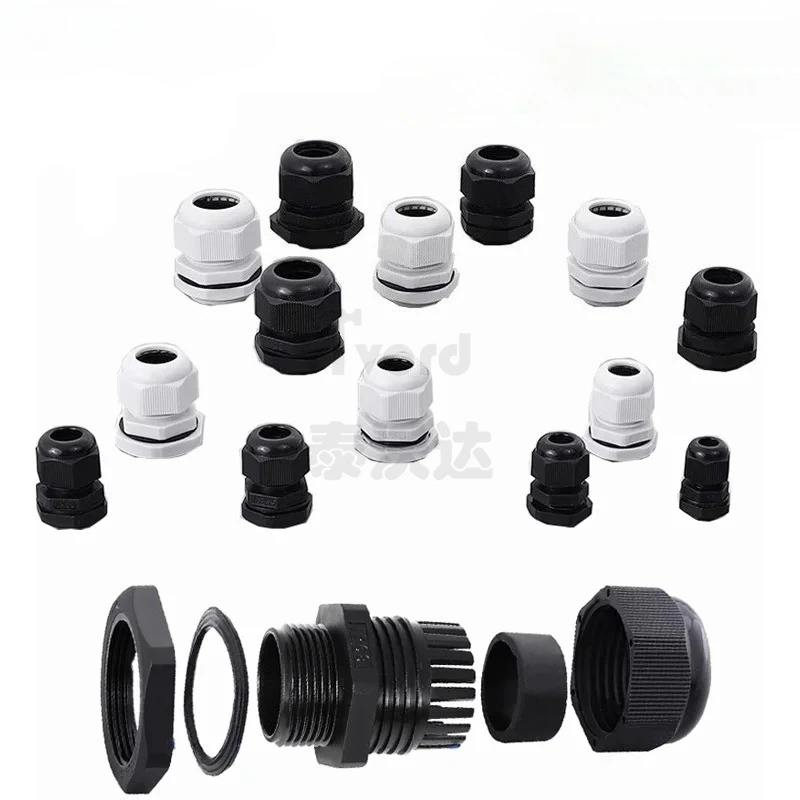 10PCs Waterproof Cable Gland Black Plastic Seal Joint Nylon M8 M10 M12 M16 M20 M25 M32 IP68 White Cable Fixing Nylon Connector