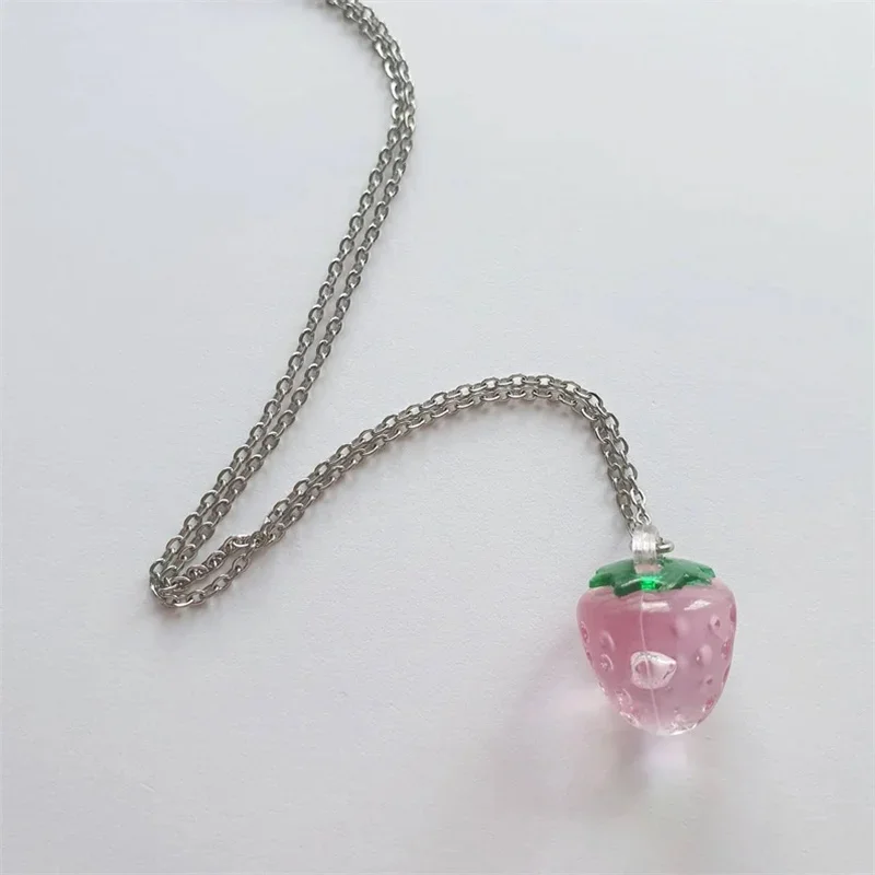 Simple Strawberry Pendant Necklace Red and Pink Strawberry Charm Coquettish Cottage core Fairy core Jewelry