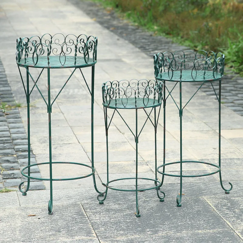 Outdoor Terrace Wrought Iron Round Flower Rack Balcony Plant Shelf Garden Pot Rack Floor-to-ceiling Garden Rack