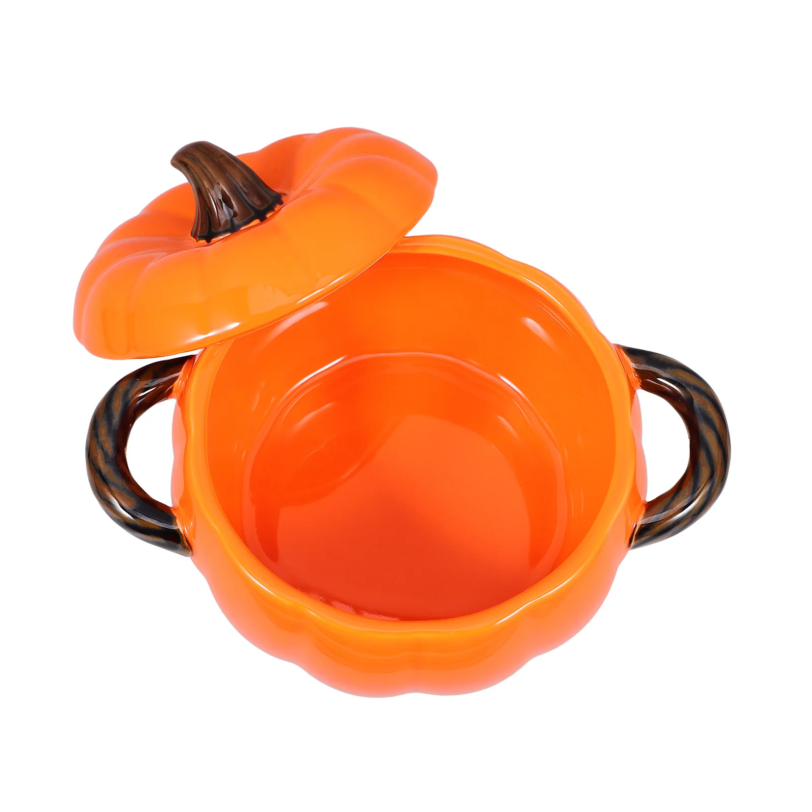 

Ceramic Pumpkin Soup Bowl Double Handles Lid Heat Insulation Stewed Food Container Kitchen Restaurant Pumpkin Soup Bowl
