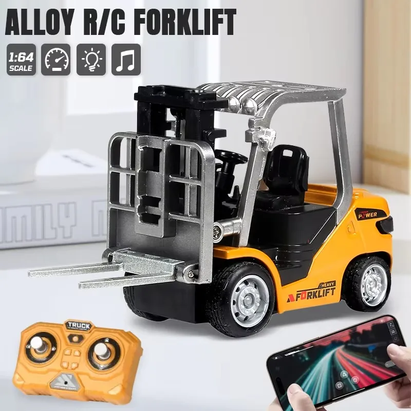 1/64 Remote Control Alloy Forklift Engineering Vehicle Support App Remote Control Desktop Toy Model Collection Boy Gift