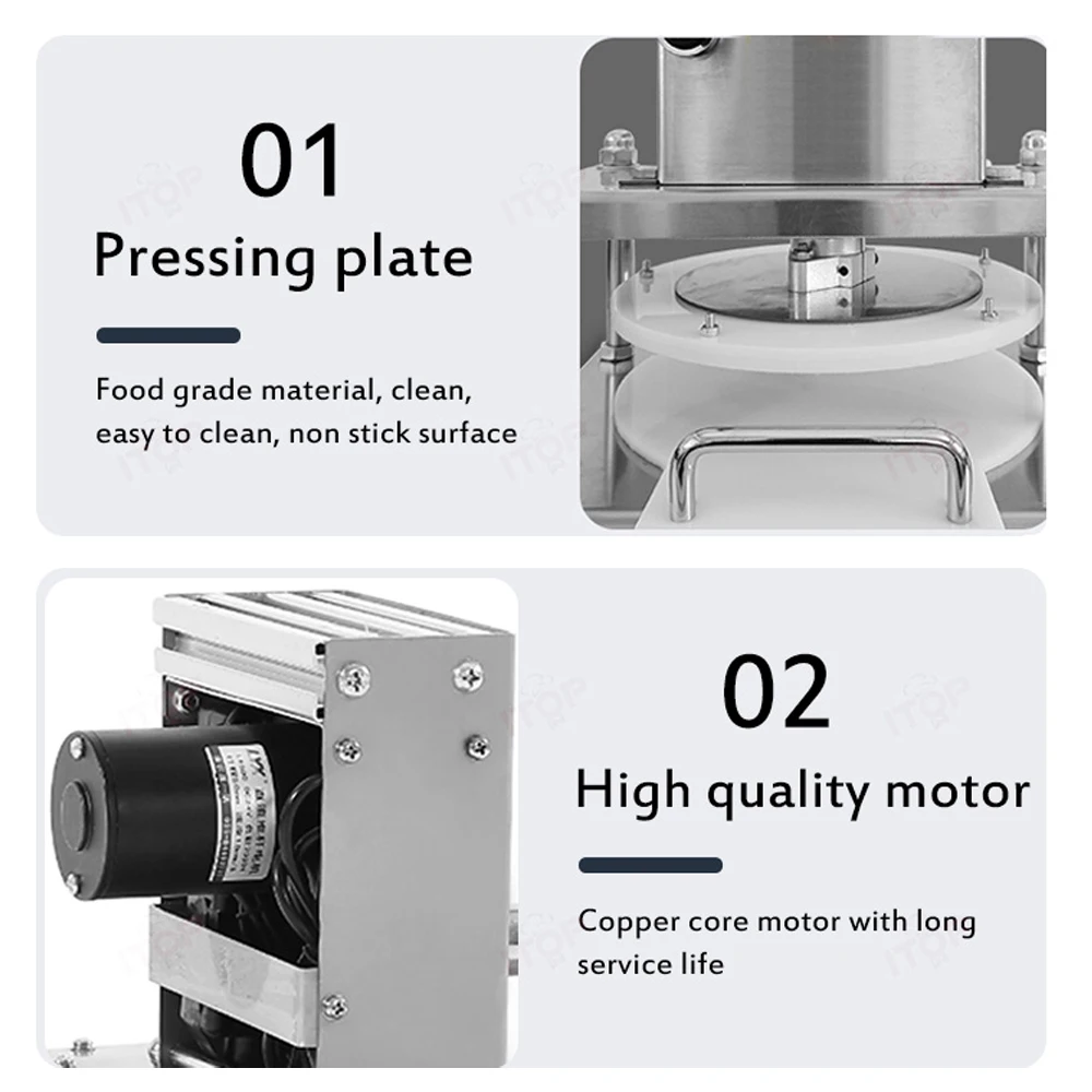 ITOP Round Dough Sheet Press Machine 22cm Food Grade Plate 2kw Motor Power High Efficiency