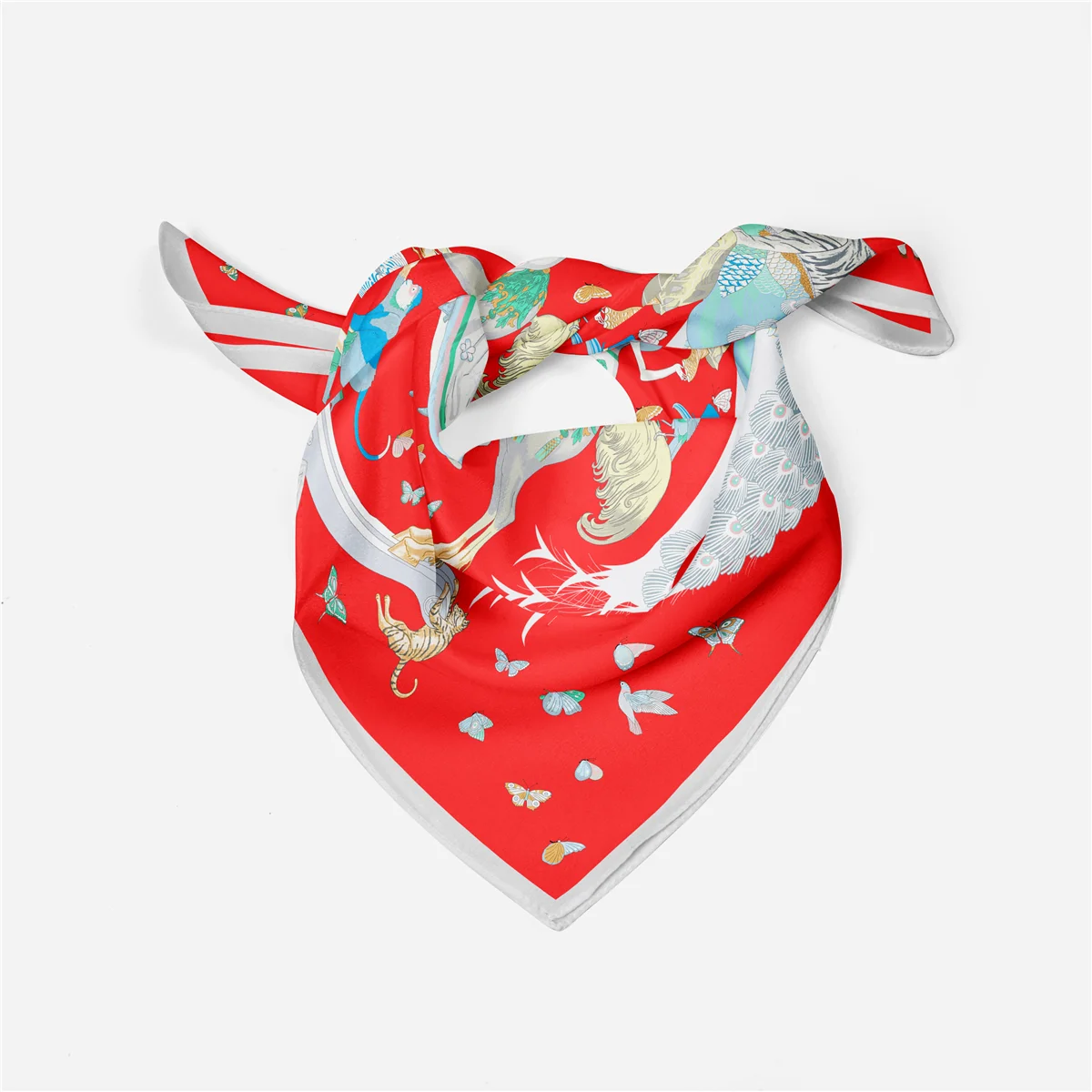 53cm Giraffe Tiger Horse Brand Square Scarf Woman 2024 Design Silk Scarf Women Bandana Luxury Headband Hijab Foulard Neckerchief