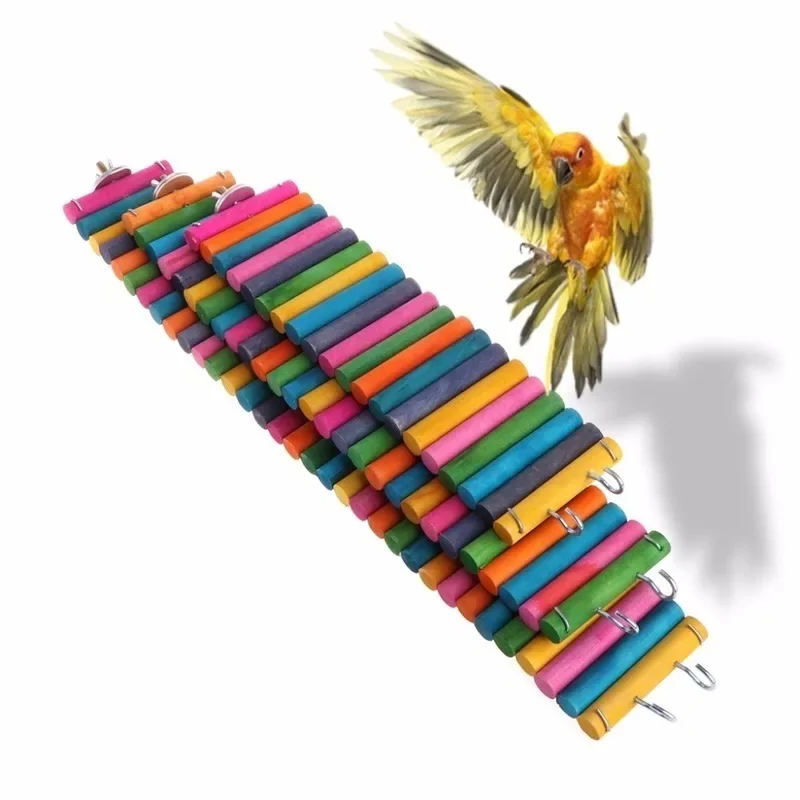 1Pc  Pets Parrot Hamsters Climbing Toys Colorful Brige  Gerbil Exercise Ladder Natural Woods Pet Ladder Toy Color Random