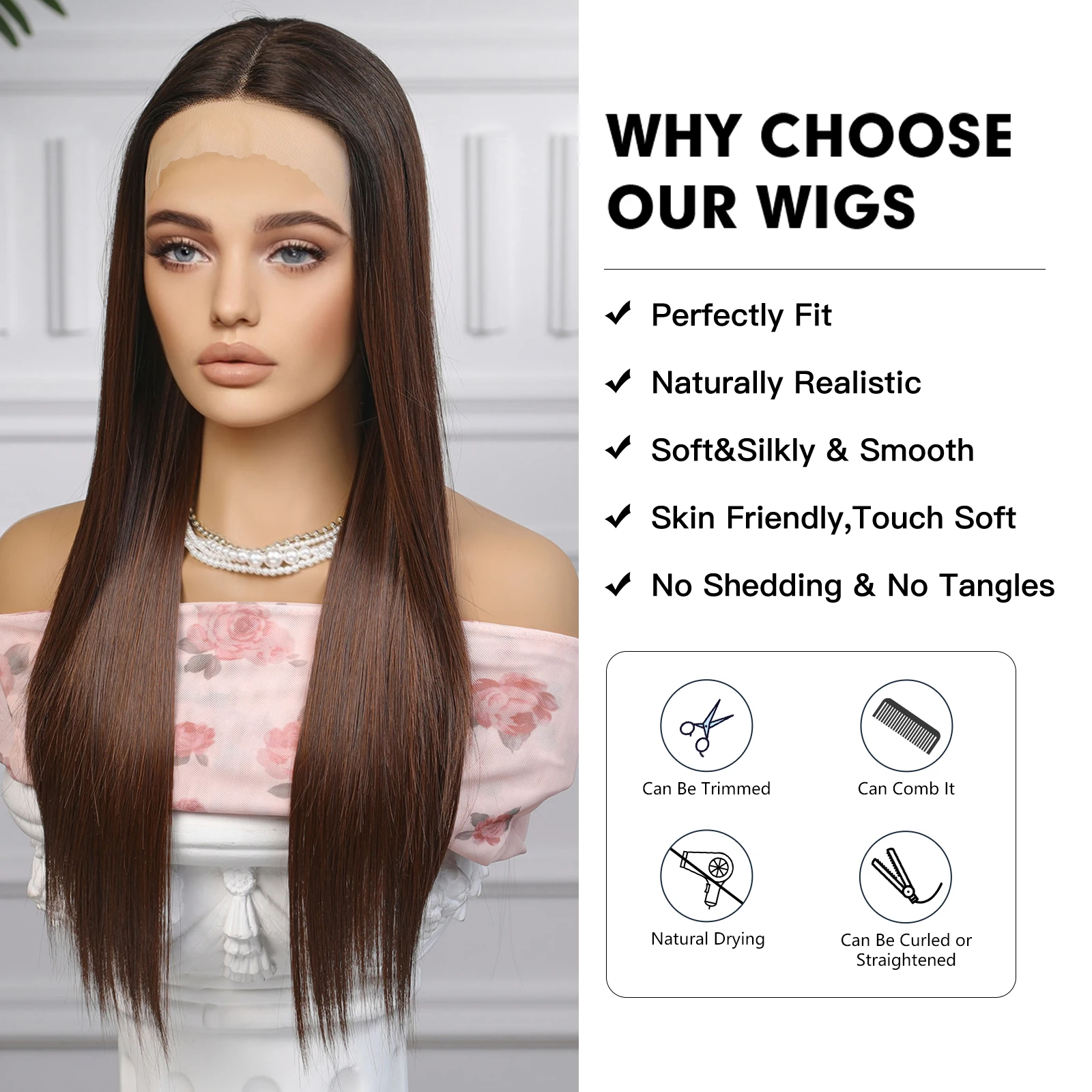 CharmSource Women\'s Lace Front Wigs  Honey Brown Red Wig Straight Long Wigs Daily Party Cosplay Wedding High Density GluelessWig