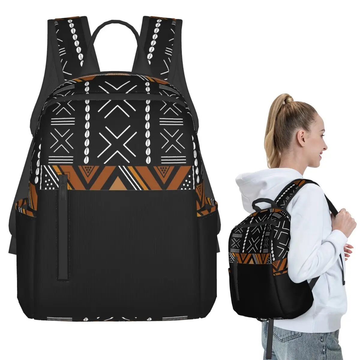 African Mud Cloth Bogolan Design Backpack Student BookBag Boys Girls School Bag Computer Shoulder Bags Men Women