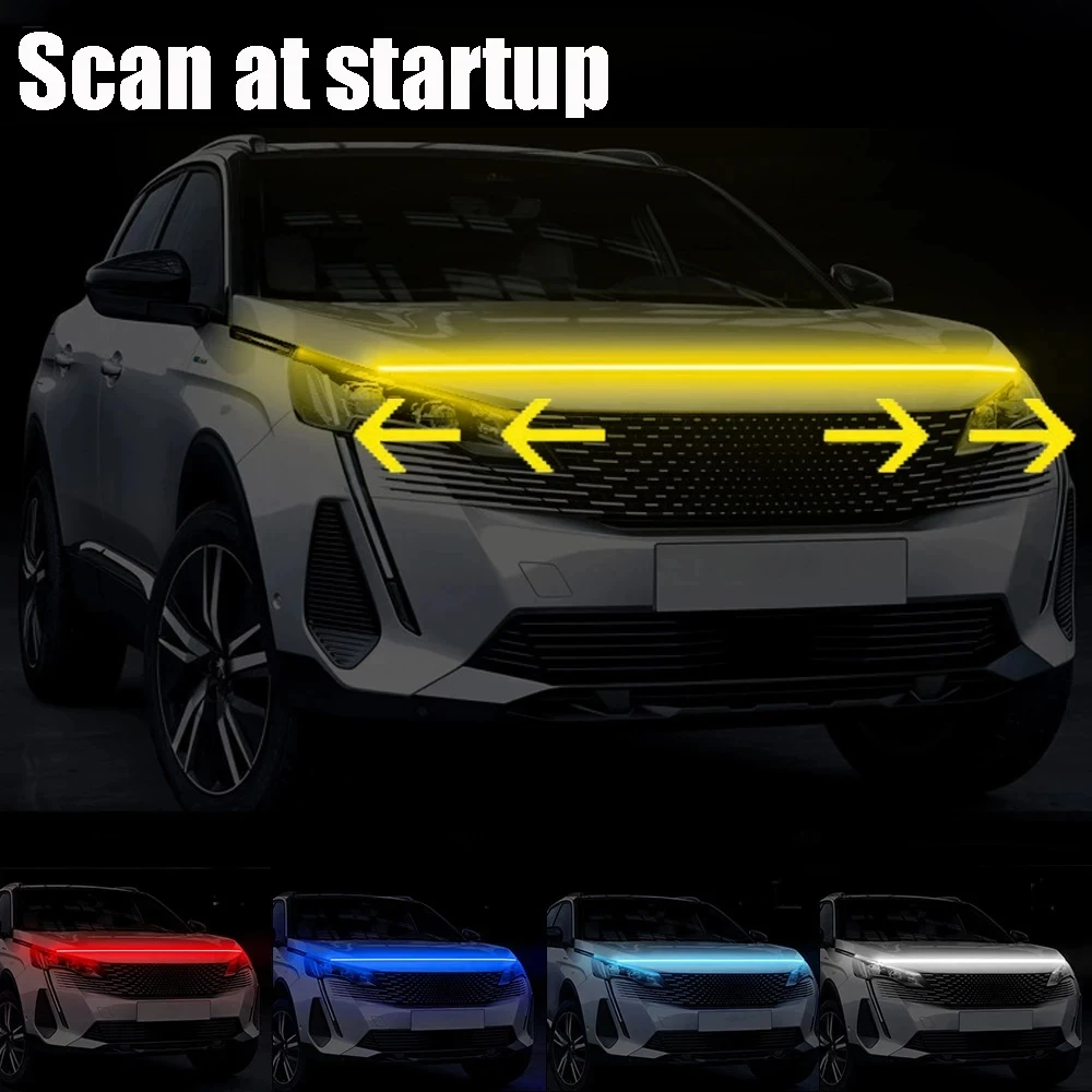 1pc Dynamic meteor Led Car Hood Lights Strip Universal Engine Hood Guide Decorative Light Bar Auto Headlights Car Running Light
