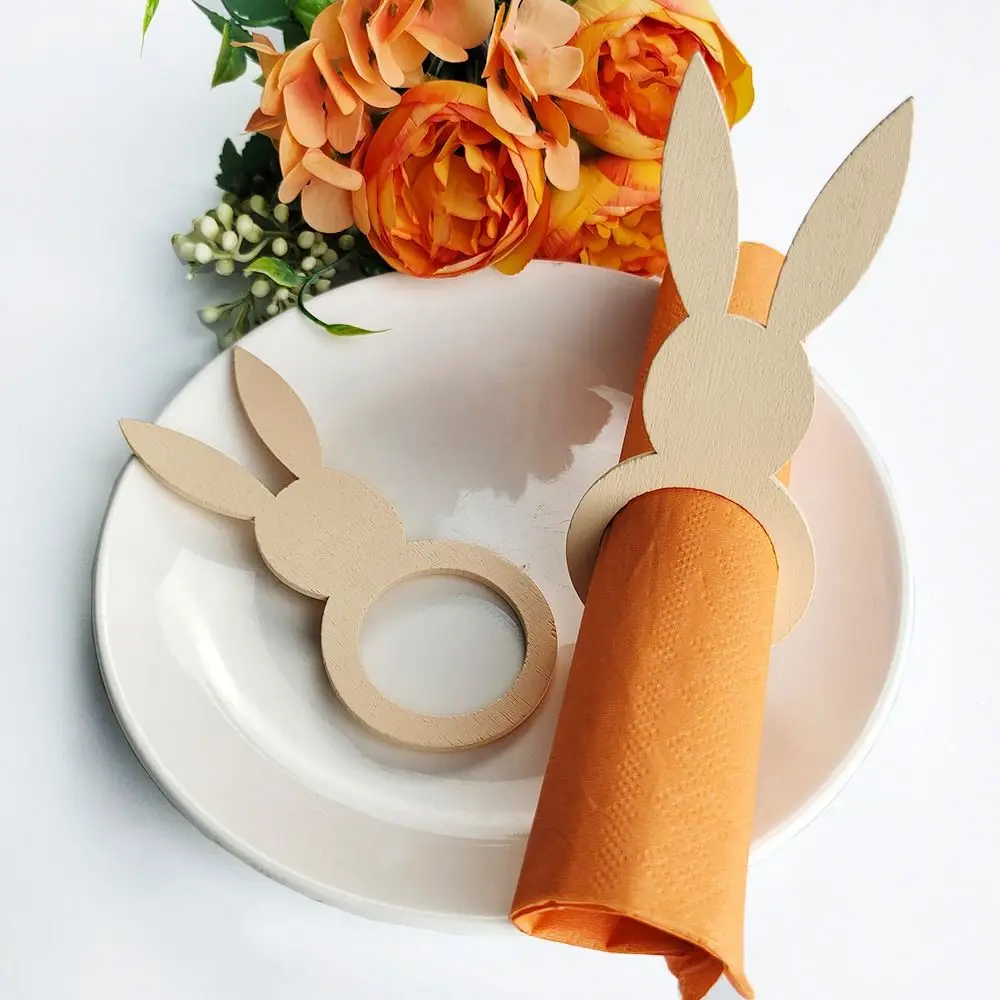 20pcs Bunny Ears Napkin Rings Holder Wooden Happy Easter Home Table Decoration Rustic Wedding Party Hotel Restaurant Supplies