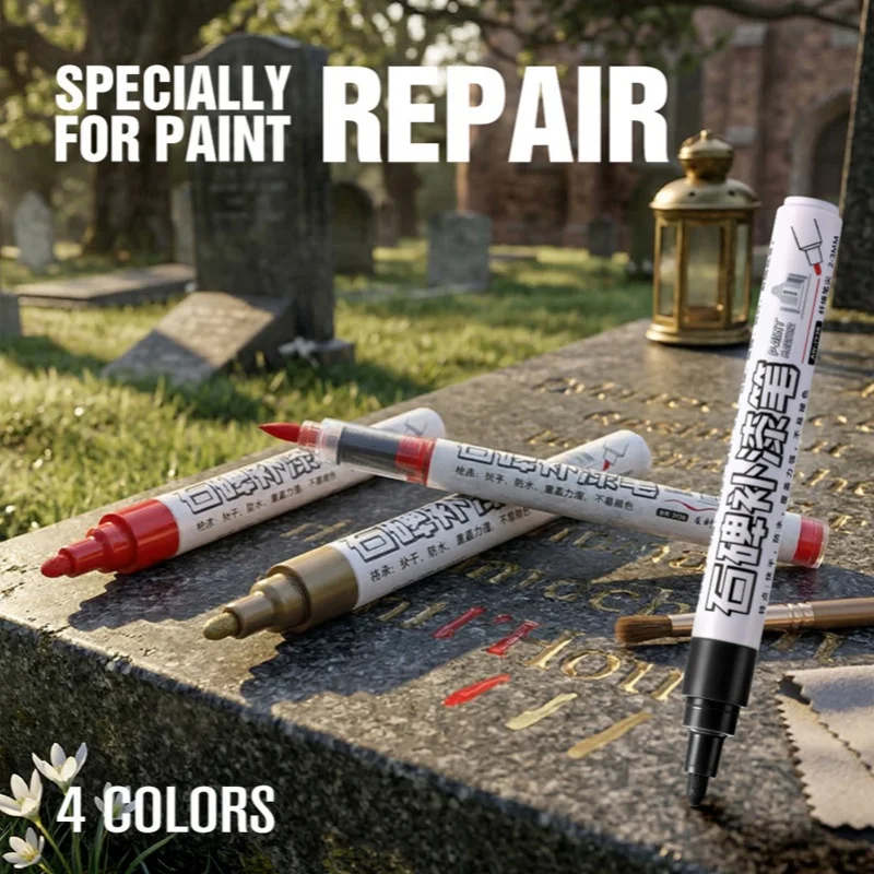 

1Pcs Golden Tombstone Marker Pen Granite Surfaces Weather-Resistant Quick-Drying Pen Restores Faded Text On Tombstones