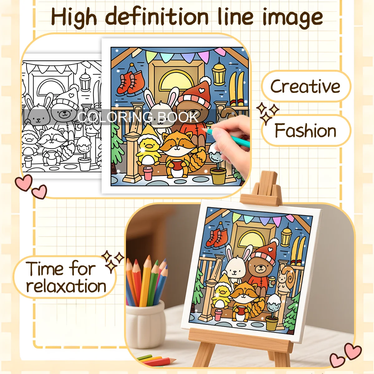 كتاب تلوين لعطلة عيد الميلاد للبالغين يتميز بأنماط كرتونية جريئة وسهلة للاسترخاء للأطفال كتب رسم ذاتية الصنع