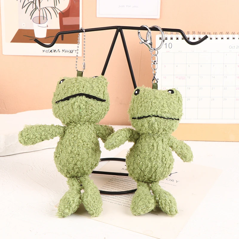 Cartoon Ugly Smiling Face Green Frog Plush Doll Keychain Pendant Fashion Coin Bag Ornaments Keyring Lanyard For Keys Gift