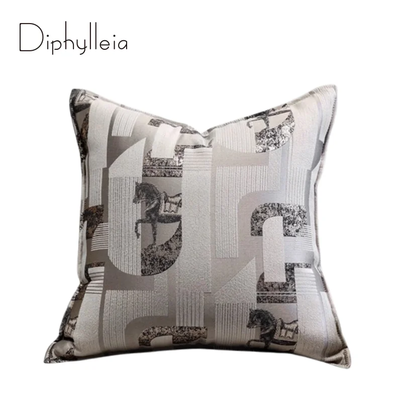 Diphylleia H Style Modern Horse Geometry Jacquard Pillow Covers Luxury Multi-Textured Cushion Case For Living Room Family Office