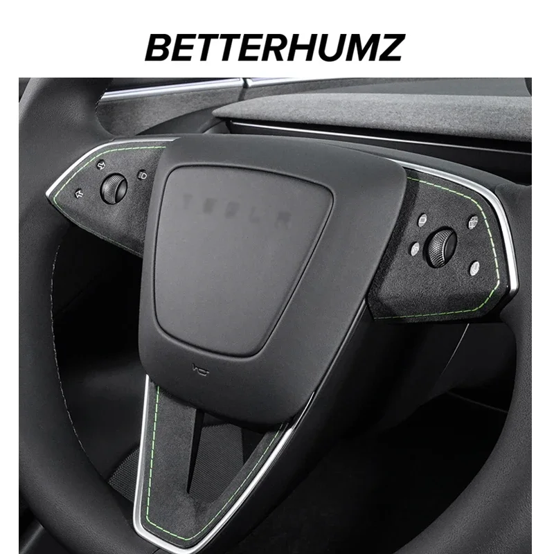 Betterhumz For Tesla Model 3 Highland 2024-up Car Steering Wheel Patch Sticker Trim Made of Alcantara Interior Decor Accessories