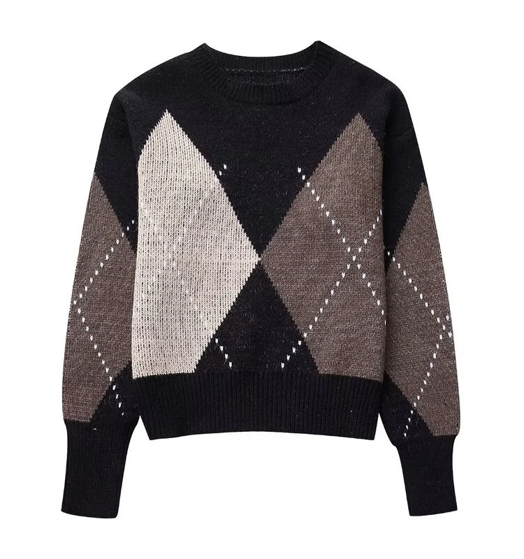 

2023 Winter New Women's Faion Design round Ne ort Sweater Sea Hair Blend Diamond id All-Match Commute Sle