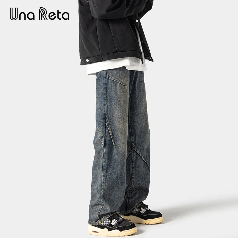 Una Reta Jeans pantaloni uomo 2024 primavera estate New Hip Hop pantaloni larghi Vintage in Denim pantaloni Harajuku per uomo