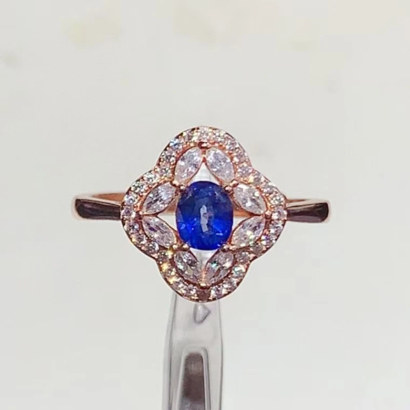 925 Sterling Silver Natural Sapphire Ring for Women 4x5mm Oval Cut Gemstone Gold Plated Ring with Certificate Fine Jewelry Gift