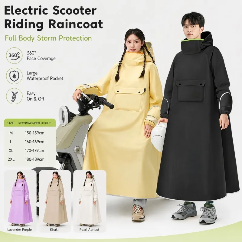 Adult Women's Electric Scooter Rain Poncho Full Body Waterproof One-Piece Hooded Raincoat for E-Bike Riding and Daily Commute
