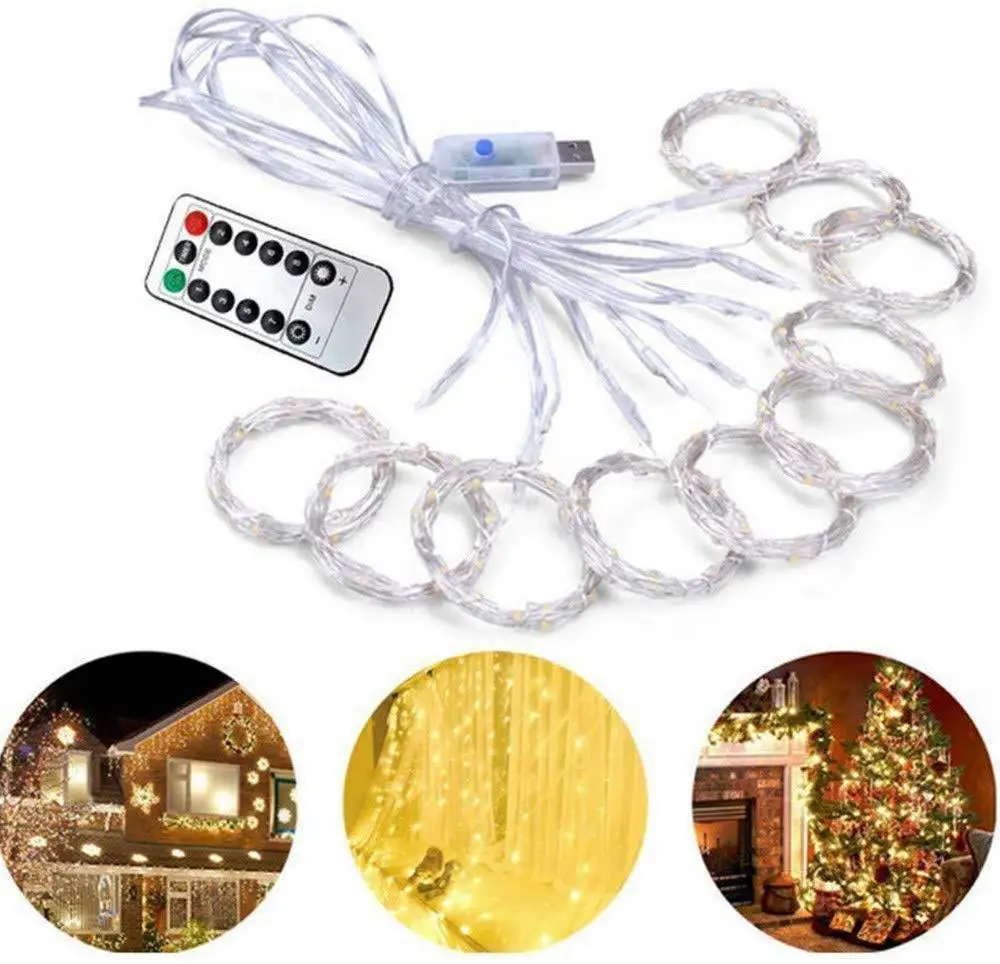 Imagem -06 - Cortina Led Luzes de Fadas Guirlanda com Controle Remoto Luzes da Corda Usb para Janela Quarto Festa Casamento Decoração Natal 3m