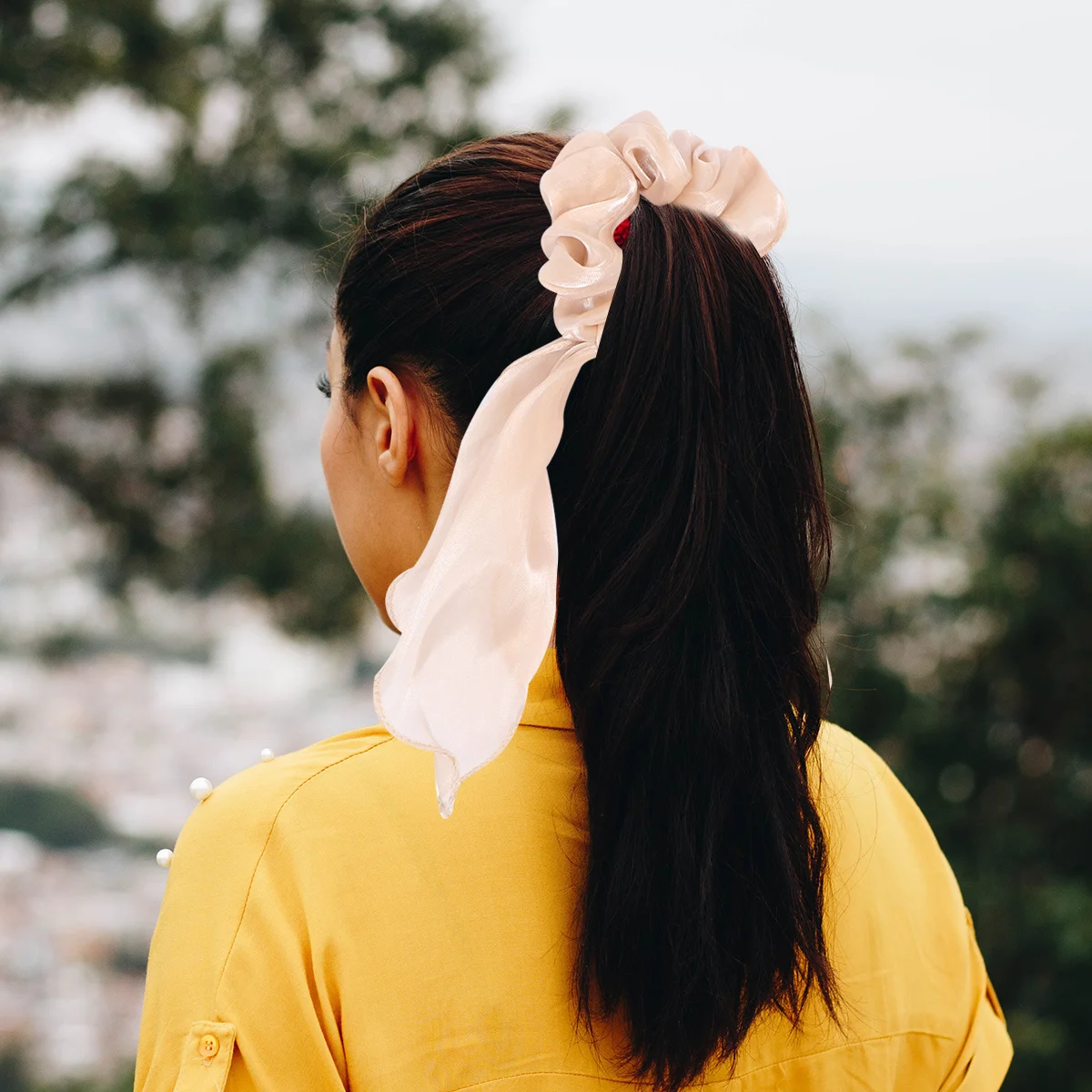 

2 шт., однотонные атласные резинки для волос для женщин, держатели для хвоста, длинные тканевые галстуки, кольца для волос для девочек, эластичные веревки для волос