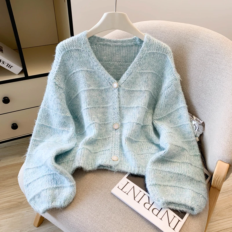 

Женский зеленый кардиган с v-образным вырезом, свитер, винтажный 2000-х годов Y2k, теплый толстый джемпер, трикотаж, мягкий уютный свитер с длинными рукавами, осенняя одежда