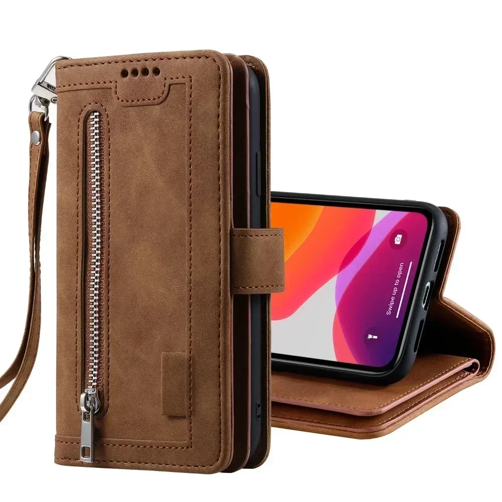 Leather Case For POCO F5 X5 X4 X3 NFC GT M4 M3 Pro F4 M5S C55 C40 C31 Luxury Zipper Multi Card Slot Wallet Flip Case Cover Funda