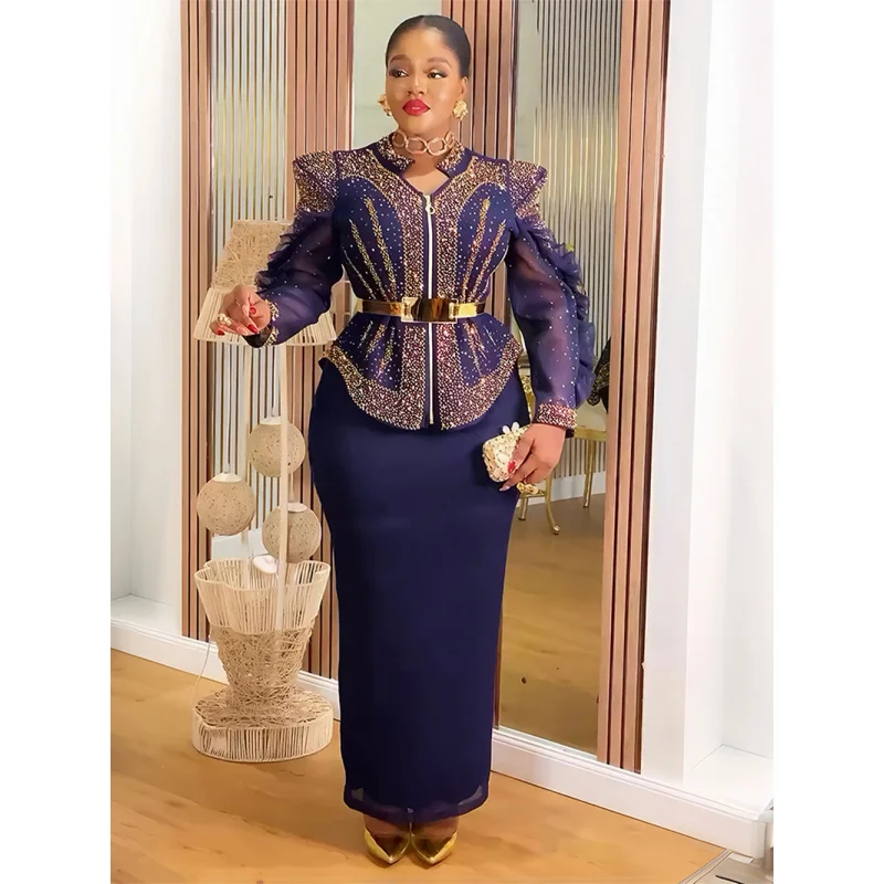 African Dresses for Woman Plus Size Dashiki Sequin Maxi Long Dress Elegant Turkey Muslim Wedding Evening Gown Africa Clothes